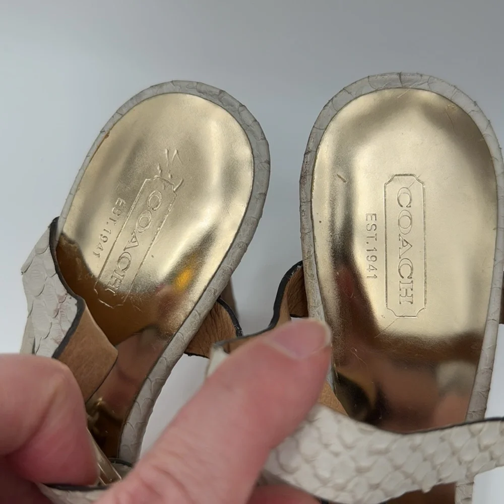 Coach Dani Size 9B White Cream Heels with Strappy Design Snakeskin Print